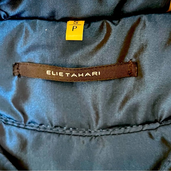 Elie Tahari dark blue taffeta down puffer cropped style w/ 3/4 sleeves. Sz S - Picture 10 of 12